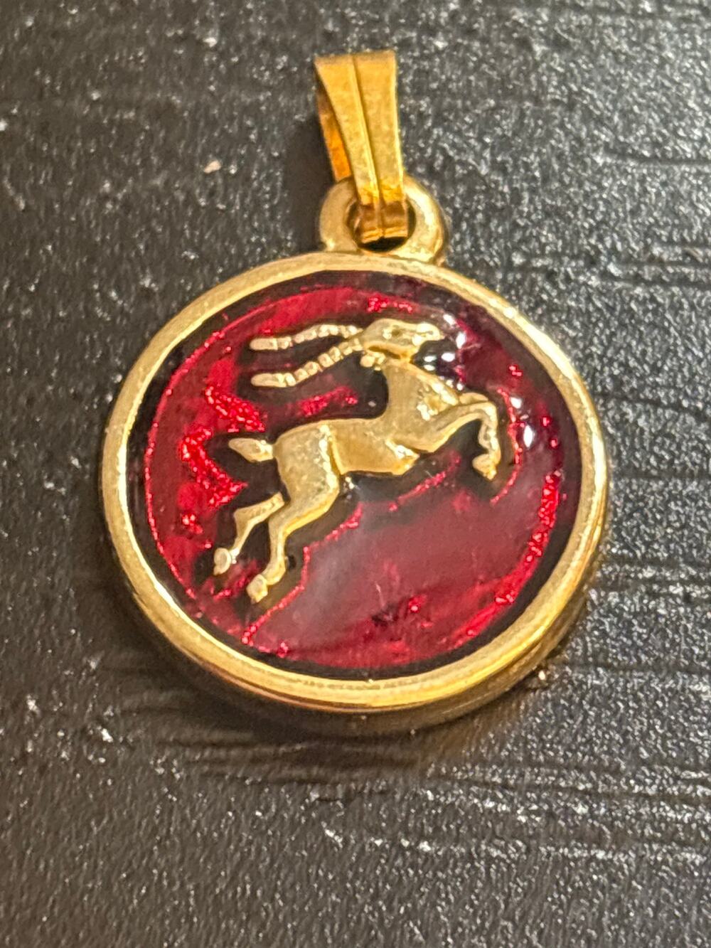 Vintage H. Stern Capricorn Zodiac Red Gold Tone Pendant